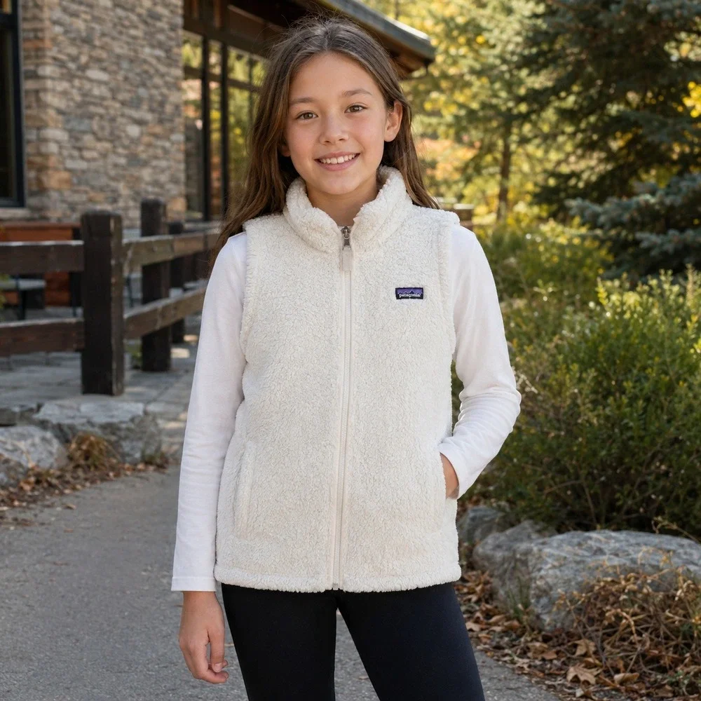 Patagonia Girls Los Gatos Fleece Vest Birch White Full Zip Size M 10